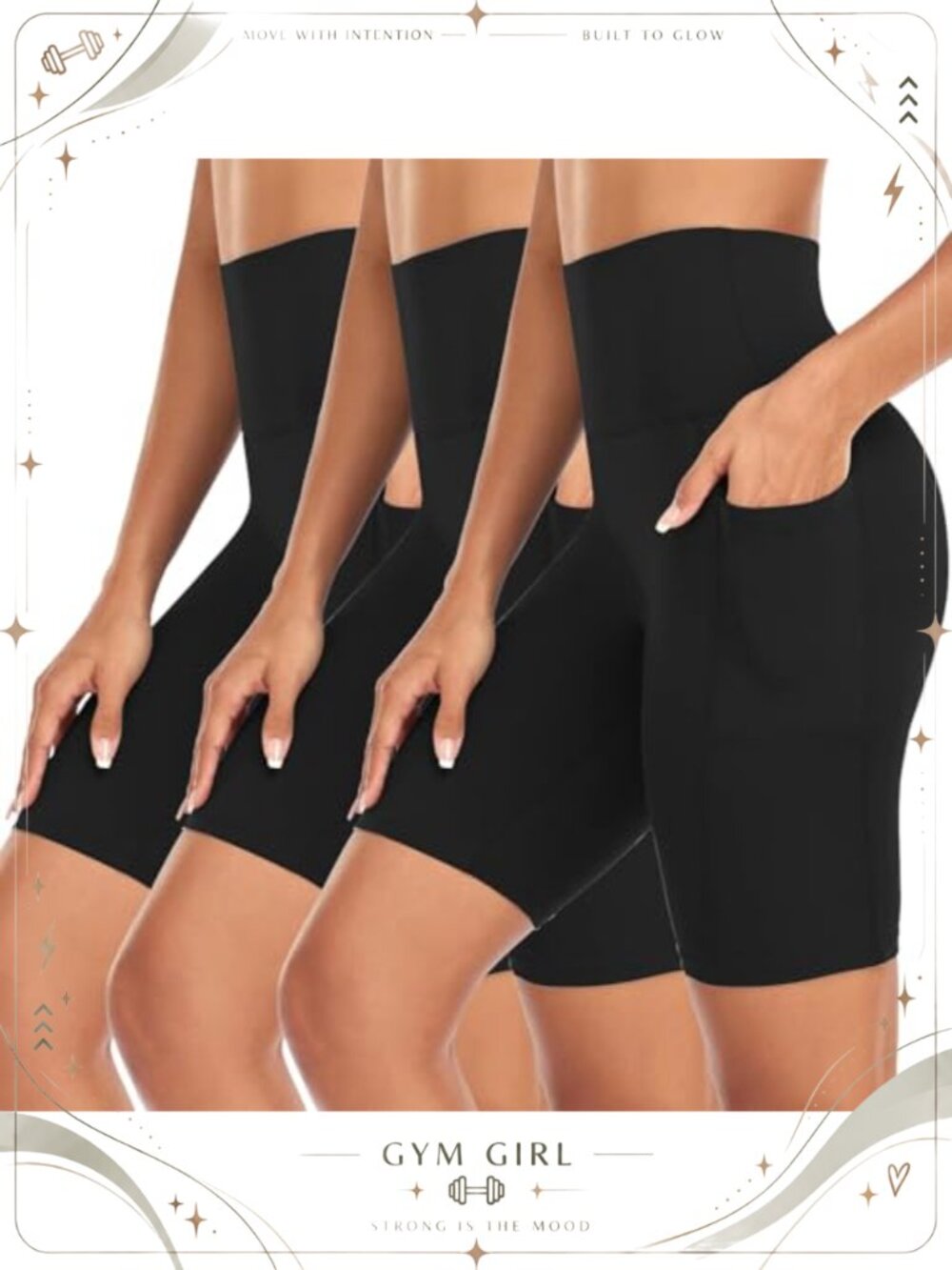 3 Pack Biker Shorts with Pockets 8" High Waisted Workout Gym Yoga